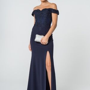 NEW MOTHER OF BRIDE / GROOM Evening Of Shoulder Long Dress GL2708 Navy W Slit